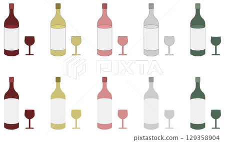 10 件套各種顏色的酒瓶和酒杯 129358904