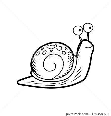 Cartoon snail sliding with spiral shell and big eyes Cartoon snail sliding with spiral shell and big eyes 129358926