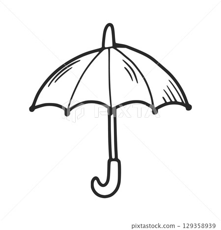 Classic umbrella protecting from rain, hand drawn illustration Classic umbrella protecting from rain, hand drawn illustration 129358939