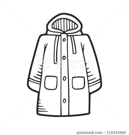 Warm parka jacket protecting from cold weather Warm parka jacket protecting from cold weather 129358980