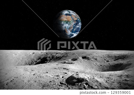 Moon surface and Earth. Moon surface and Earth. 129359001