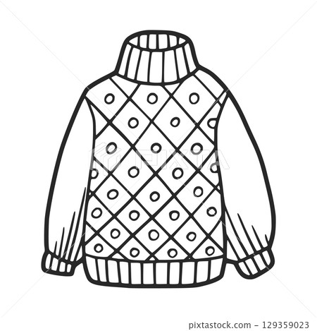 Warm winter sweater with geometric pattern showing cozy style Warm winter sweater with geometric pattern showing cozy style 129359023