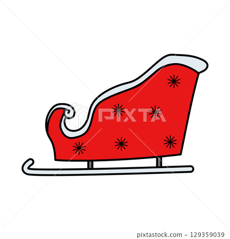 Red christmas sleigh decorated with snowflakes gliding through winter wonderland 129359039