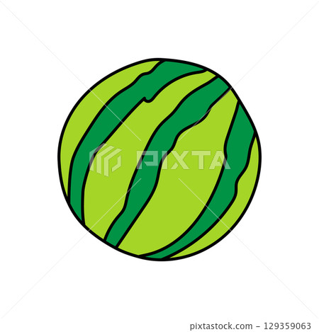 Whole watermelon fruit cartoon drawing over white background 129359063