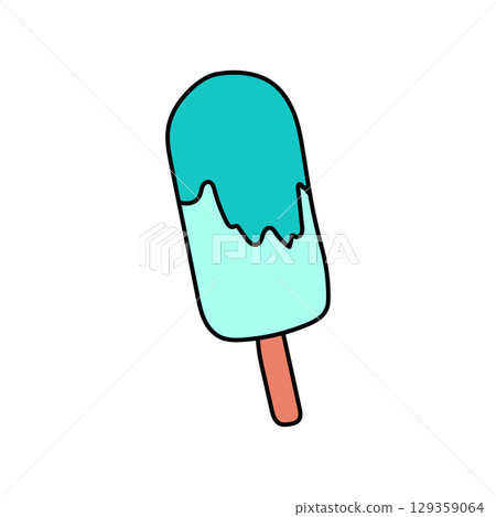 Melting popsicle with turquoise glaze on white background 129359064