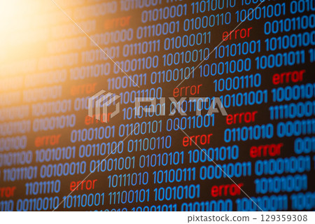 Binary code of 1 and 0 with many Error inscriptions. Concept of problems with binary code, errors in program cyber data Binary code of 1 and 0 with many Error inscriptions. Concept of problems with binary code, errors in program cyber data 129359308