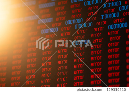 Binary code transformed to error. Concept of problems with computer code, software technology problem, malware Binary code transformed to error. Concept of problems with computer code, software technology problem, malware 129359310