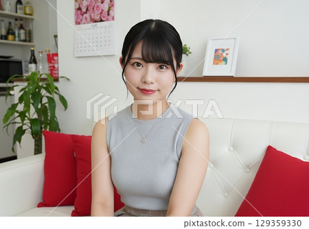 Woman sitting on the couch 129359330
