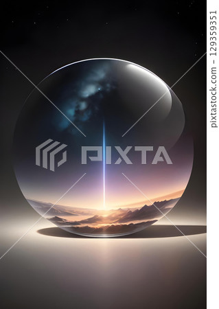 Landscape inside a glass ball. The world is placed inside a glass ball. 129359351