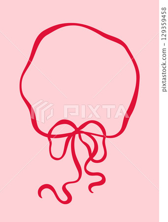 Elegant ribbon frame with pink bow in doodle style. Great for invitations, certificates, labels or decorative design. Hand drawn vector illustration in doodle style. Elegant ribbon frame with pink bow in doodle style. Great for invitations, certificates, labels or decorative design. Hand drawn vector illustration in doodle style. 129359458