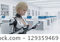 在平板電腦上閱讀的未來女性 129359469