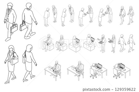 等距插圖:適合男女冬裝輪廓(單色)2 等距插圖:適合男女冬裝輪廓(單色)2 129359622