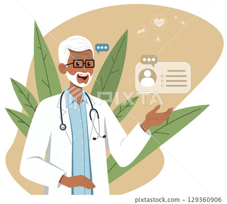 Senior Doctor Talking with Digital Health Interface Senior Doctor Talking with Digital Health Interface 129360906