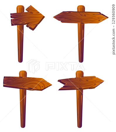 Set of Four Wooden Direction Signposts with Arrows 129360909