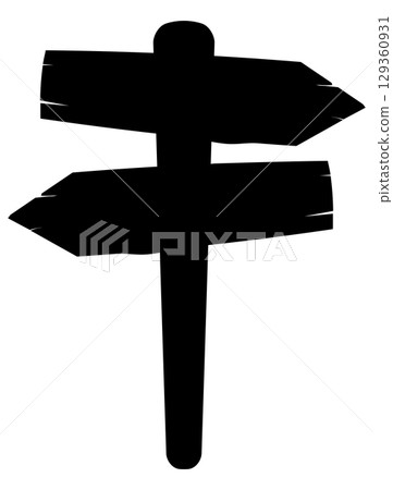 Silhouette of Wooden Directional Signpost with Arrows 129360931