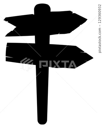 Silhouette of Wooden Directional Signpost with Arrows 129360932