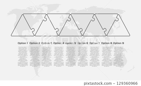 Nine steps line infographic, puzzle diagram 129360966