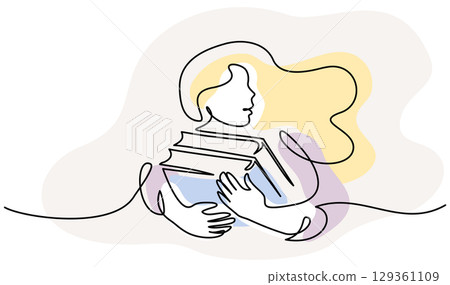 Student girl hold stack of books. Education concept. Woman with books. 129361109