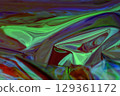 Vibrant abstract artwork featuring green and red swirling patterns and iridescent hues 129361172