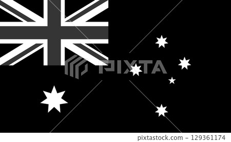 National flag of Australia in black and white. An illustration of the Australian flag icon. National flag of Australia in black and white. An illustration of the Australian flag icon. 129361174