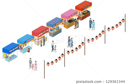 Isometric illustration: People enjoying the summer festival 129361344