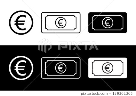 Euro Currency Symbols, Black and White Variations. 129361365