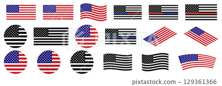 Various American Flag Designs in Different Styles. 129361366