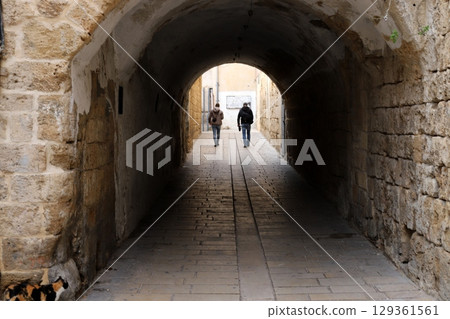 The ancient fortress city of Acre on the Mediterranean coast. 129361561