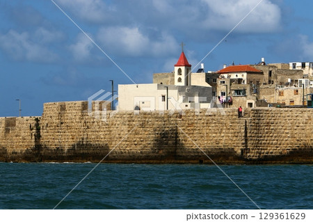 The ancient fortress city of Acre on the Mediterranean coast. 129361629