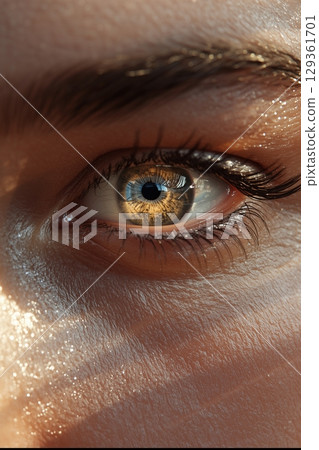 Golden Human Iris with Intricate Eye Detail 129361701
