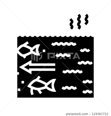 fish migration disruption pollution glyph icon vector illustration 129361722