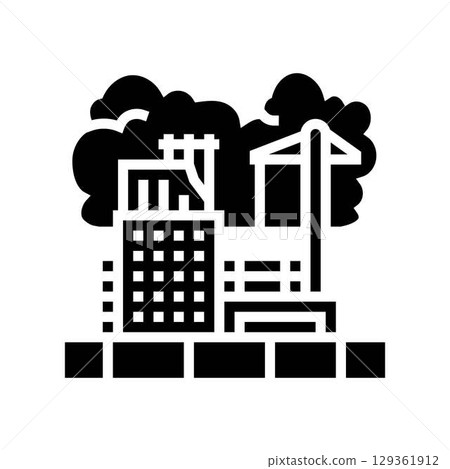 construction site raising dust clouds glyph icon vector illustration 129361912