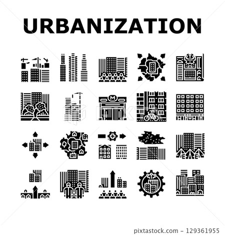 urbanization city development icons set vector 129361955