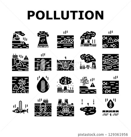 thermal pollution ecosystem icons set vector 129361956