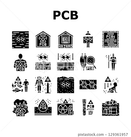 pcb pollution contamination icons set vector 129361957