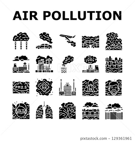 air pollution smog emissions icons set vector air pollution smog emissions icons set vector 129361961