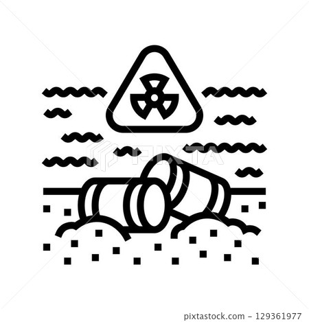 toxic waste barrels shoreline line icon vector illustration 129361977