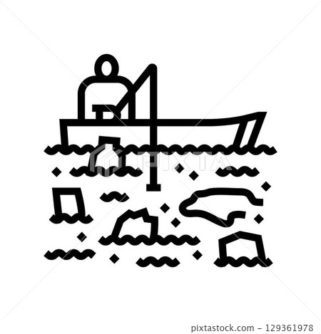 fisherman trash filled river line icon vector illustration fisherman trash filled river line icon vector illustration 129361978