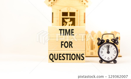 Time for questions symbol. Concept words Time for questions on beautiful wooden blocks. Beautiful white background. Black alarm clock. Business time for questions concept. Copy space. Time for questions symbol. Concept words Time for questions on beautiful wooden blocks. Beautiful white background. Black alarm clock. Business time for questions concept. Copy space. 129362007