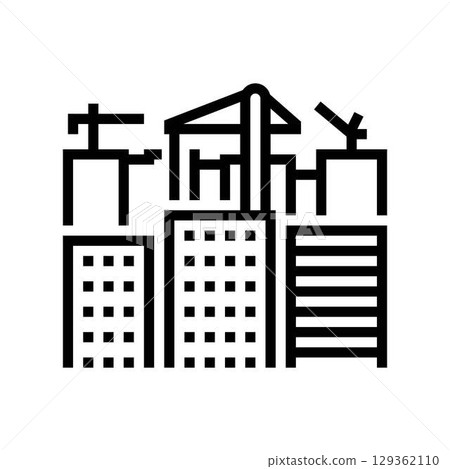 city skyline cranes urbanization line icon vector illustration 129362110