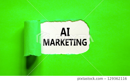 AI marketing symbol. Concept words AI artificial intelligence marketing on beautiful white paper. Beautiful green background. Business AI artificial intelligence marketing concept. Copy space. 129362116