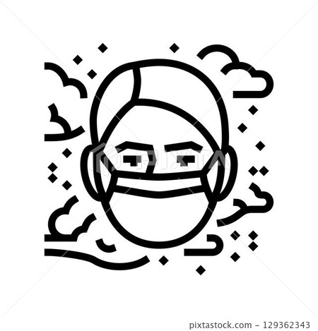 person wearing face mask dirty air pollution line icon vector illustration 129362343