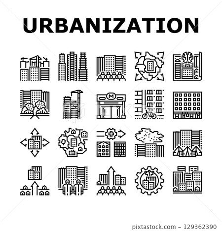 urbanization city development icons set vector 129362390