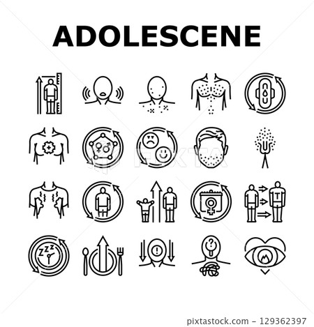 adolescence puberty growth icons set vector 129362397