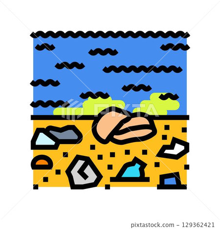 trash covered beach color icon vector illustration trash covered beach color icon vector illustration 129362421