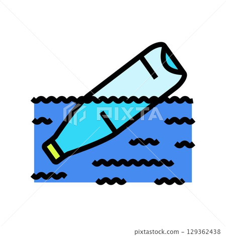 floating plastic bottles ocean color icon vector illustration 129362438