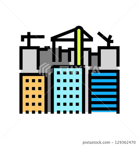 city skyline cranes urbanization color icon vector illustration city skyline cranes urbanization color icon vector illustration 129362470