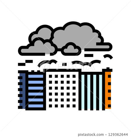 thick pollution cloud hanging over skyscrapers color icon vector illustration thick pollution cloud hanging over skyscrapers color icon vector illustration 129362644