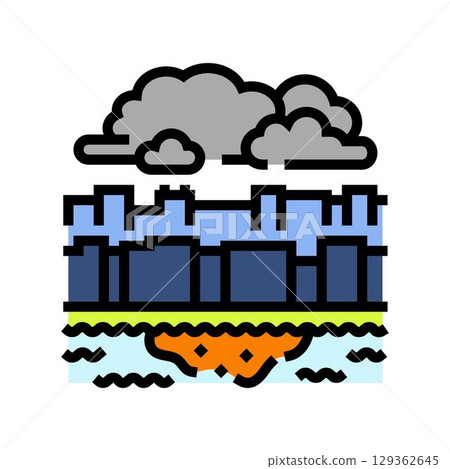 urban river dirty foam smoke air pollution color icon vector illustration urban river dirty foam smoke air pollution color icon vector illustration 129362645