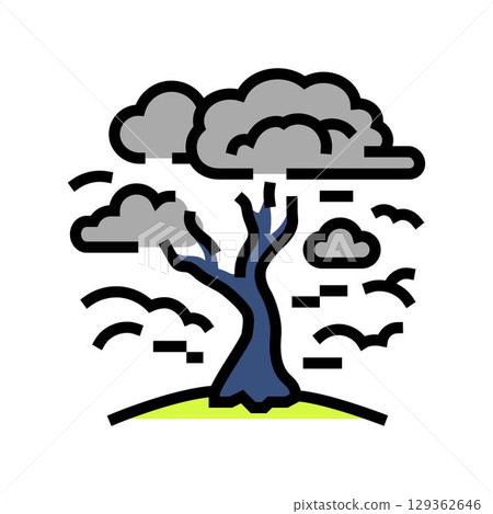dead withered tree under polluted sky color icon vector illustration dead withered tree under polluted sky color icon vector illustration 129362646